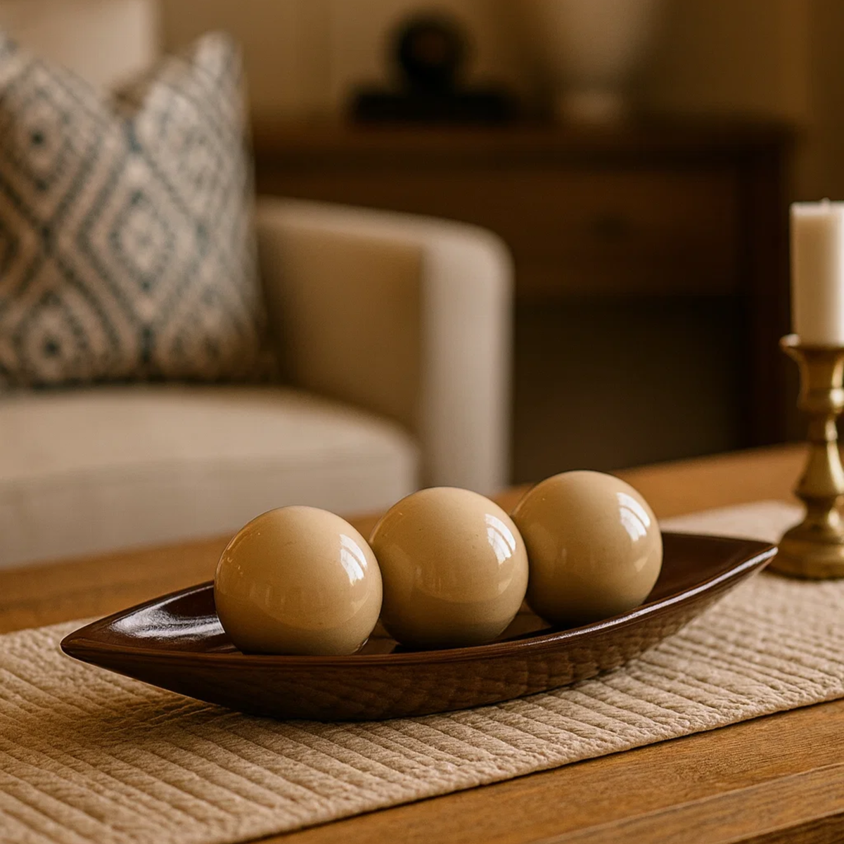 Kit 3 Esferas Decorativas Centro de Mesa em Cerâmica Premium