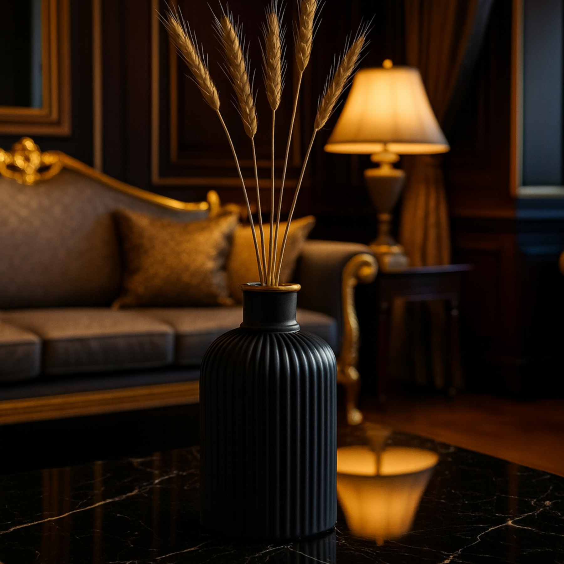 Trio Decorativo com Escultura Dourada Vaso Moderno e Bandeja