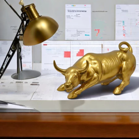 Escultura Decorativa Touro Wall Street Dourado em Resina