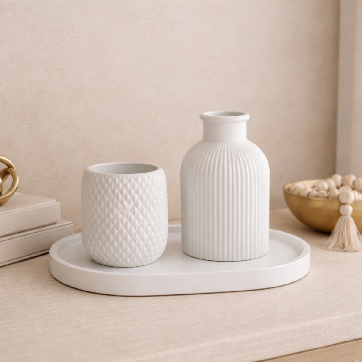 Kit Trio Decorativo Minimalista Texturizado em Gesso Mineral