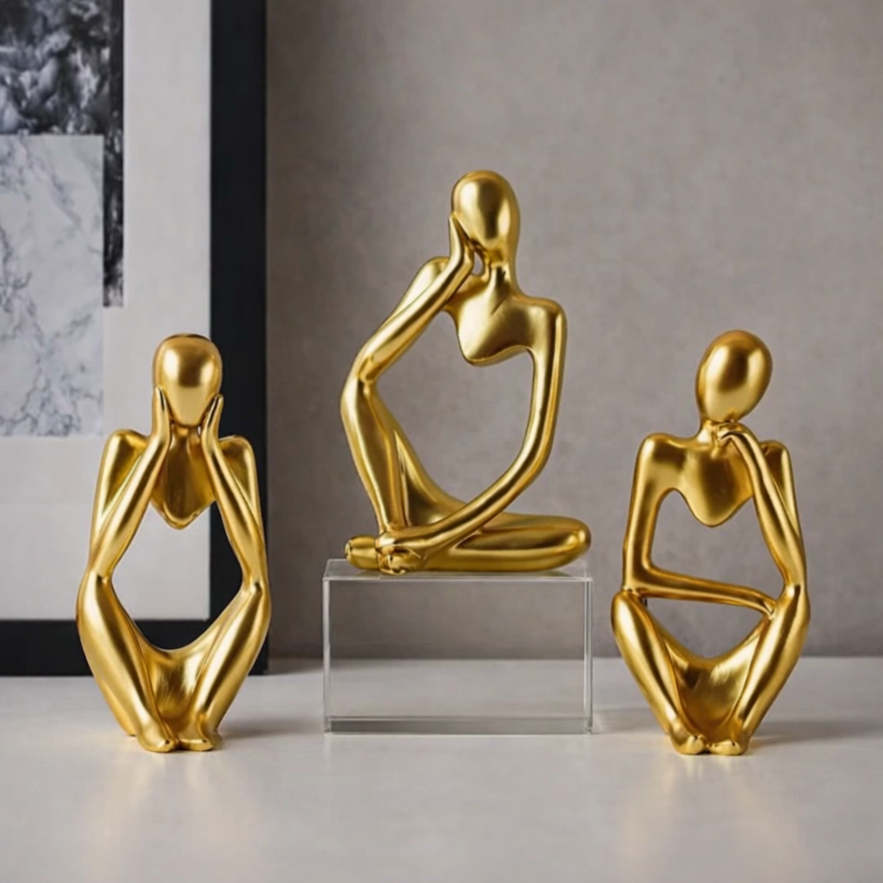 Kit Decorativo com 3 Estátuas Pensador Moderno em Porcelana