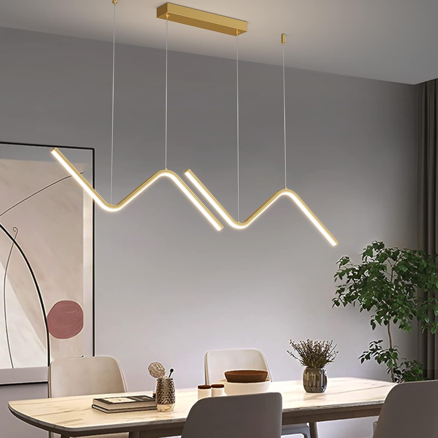 Luminária LED Pendente Geométrica Dourada com 3 Tons de Luz