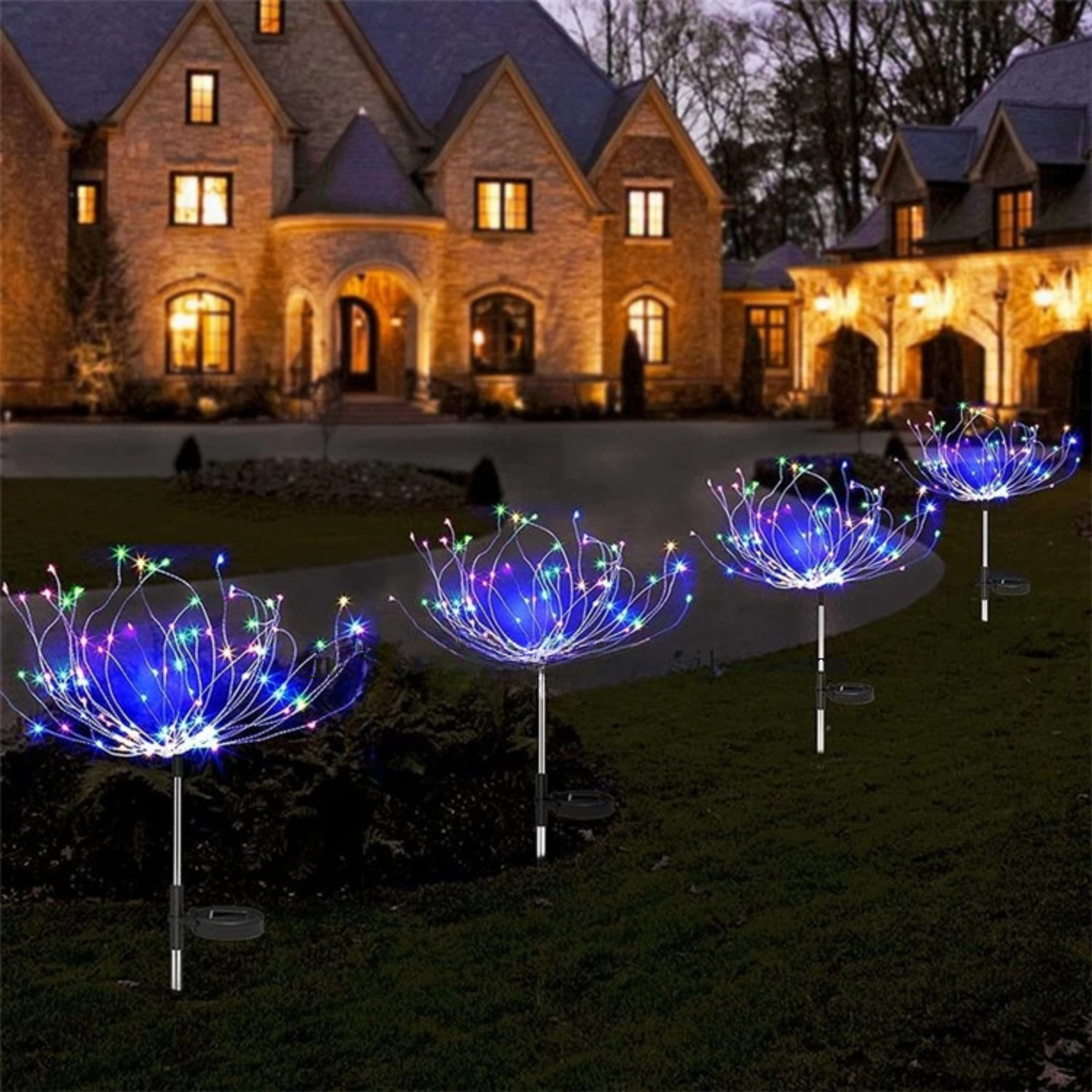 Luminária Solar Estaca LED Efeito Fogos de Artifício para Jardim