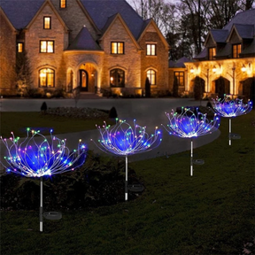 Luminária Solar Estaca LED Efeito Fogos de Artifício para Jardim