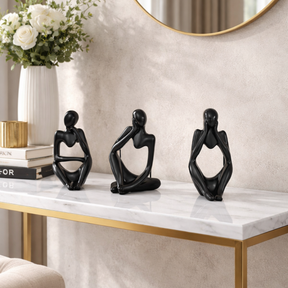 Kit Decorativo com 3 Estátuas Pensador Moderno em Porcelana