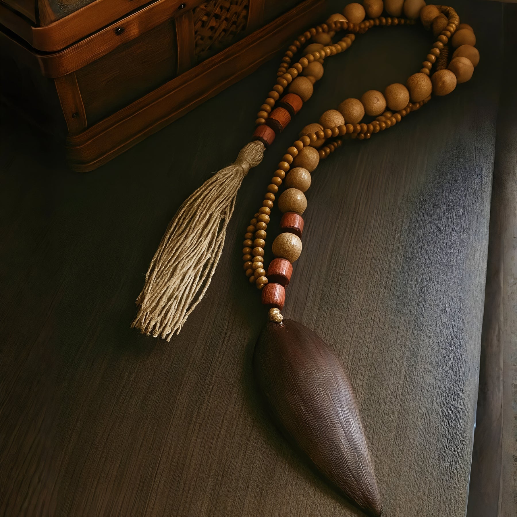 Colar Artesanal de Mesa com Contas de Madeira Mdf Boho Chic