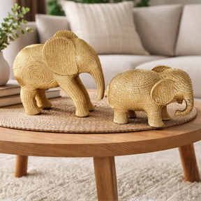 Estatueta Elefante da Sorte Decorativo Dourado Textura Sisal