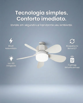 Ventilador de Teto com Luz Rosqueável Silencioso – Instalação em Segundos para ambientes Mais Frescos