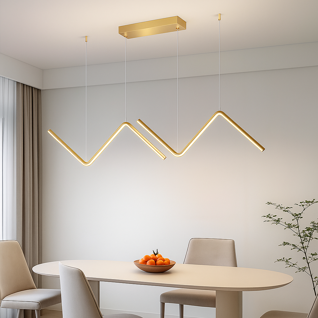 Luminária LED Pendente Geométrica Dourada com 3 Tons de Luz