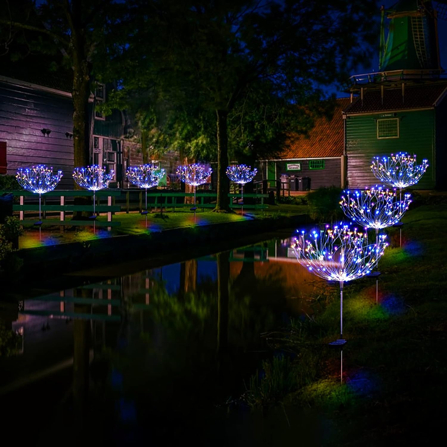 Luminária Solar Estaca LED Efeito Fogos de Artifício para Jardim