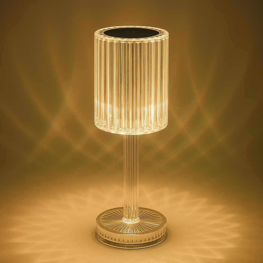 Luminária Cristal Diamante Acrílica LED USB com 3 Cores e Touch