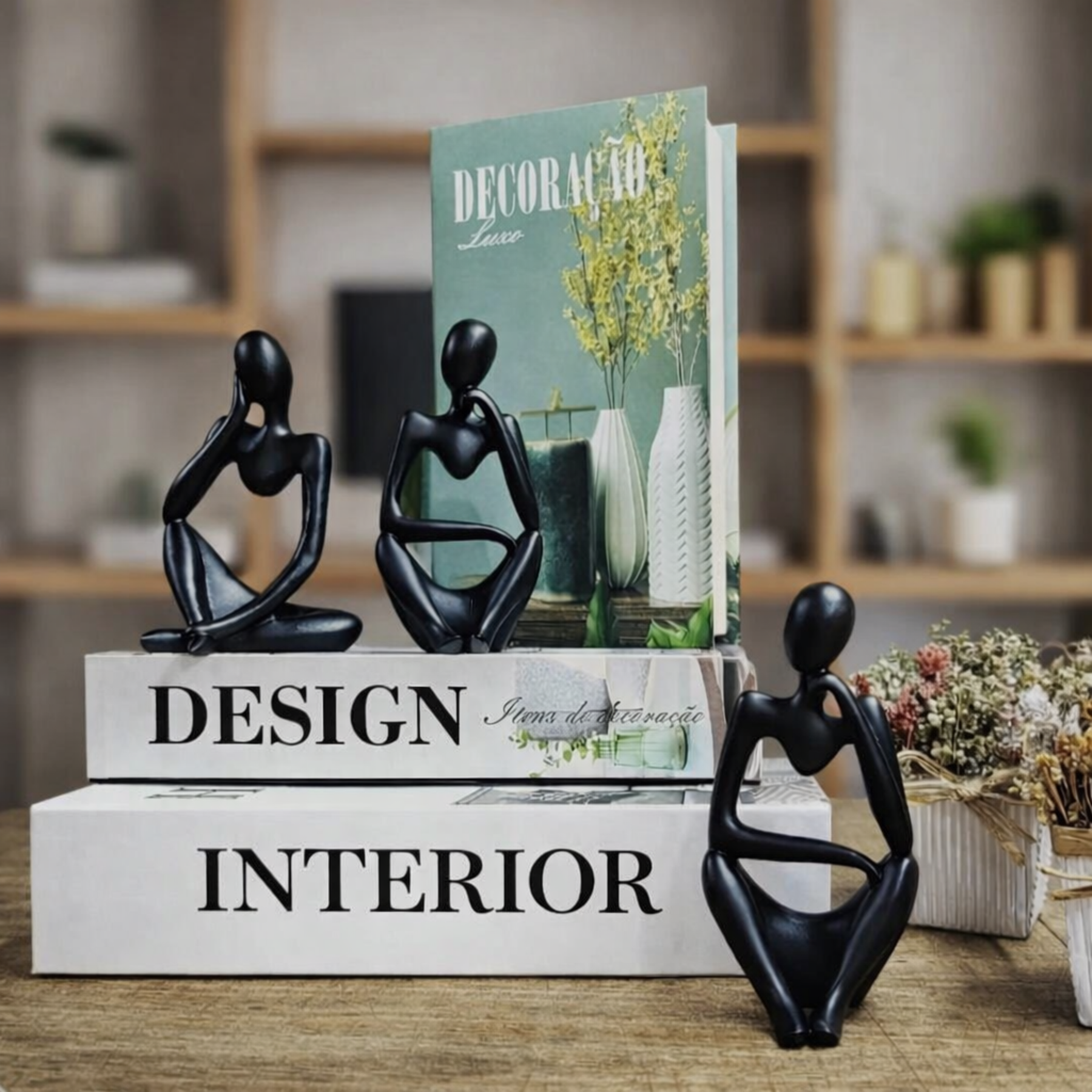 Kit Decorativo com 3 Estátuas Pensador Moderno em Porcelana