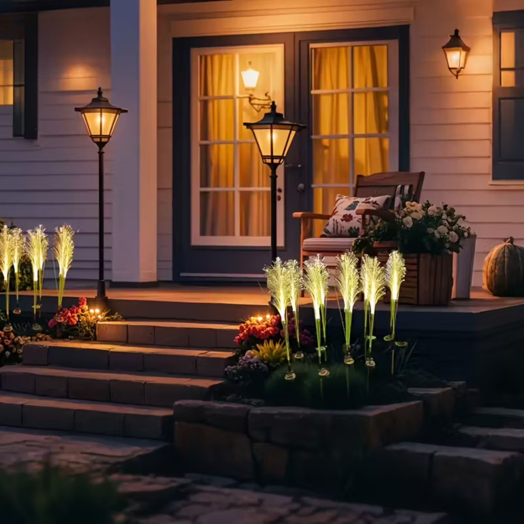 Luminária Solar LED  em Fibra Design Cana de Bambu  para Jardim