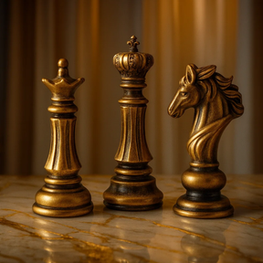 Estatuetas Decorativas 3 peças de Xadrez Rei Rainha e Cavalo