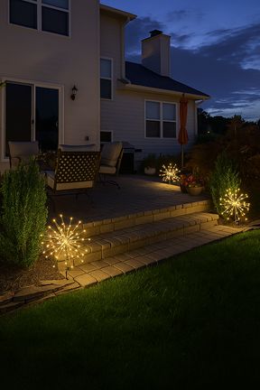 Luminária Solar Estaca LED Efeito Fogos de Artifício para Jardim