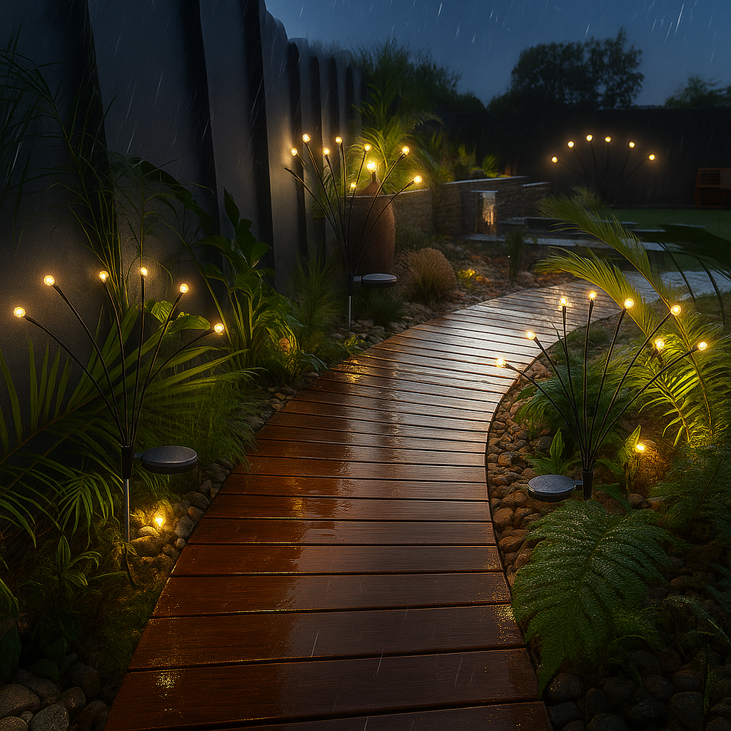 Kit Luminária Solar LED Decorativa Efeito Vagalume Para Jardim