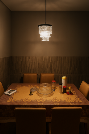 Lustre Pendente em Cobre com Cristais Acrílicos Sofisticados