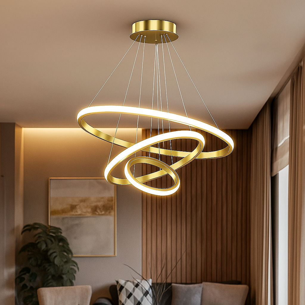 Lustre Nórdico LED Triplo Círculo com 3 Temperaturas de Luz