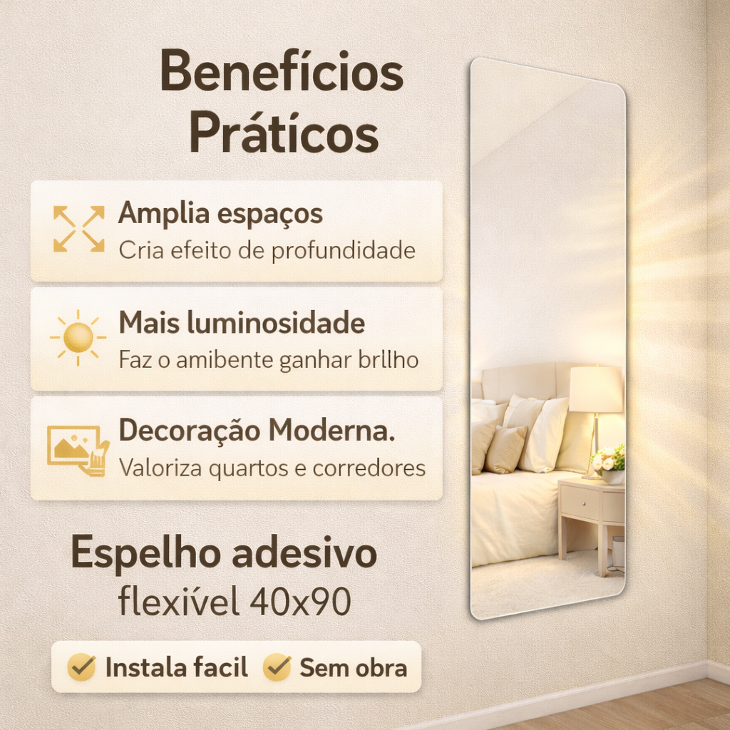 Espelho Adesivo Flexível em PET Espelhado para Decoração Versátil