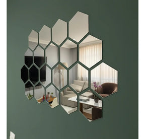 Kit 12 Espelhos Adesivos Decorativos Hexágonos em Acrílico