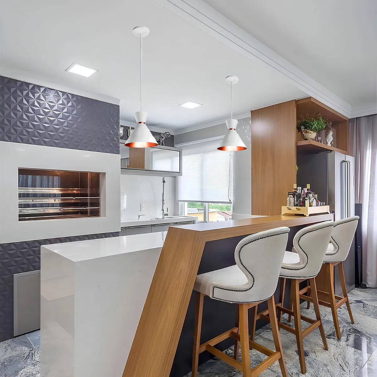 Kit 3 Pendentes Decorativos Sofisticados Branco com Cobre