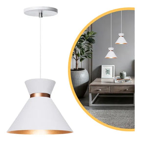 Kit 3 Pendentes Decorativos Sofisticados Branco com Cobre