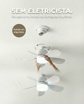 Ventilador de Teto com Luz Rosqueável Silencioso – Instalação em Segundos para ambientes Mais Frescos