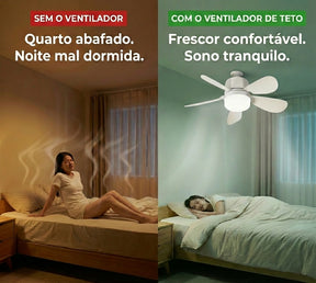 Ventilador de Teto com Luz Rosqueável Silencioso – Instalação em Segundos para ambientes Mais Frescos