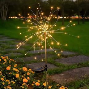 Luminária Solar Estaca LED Efeito Fogos de Artifício para Jardim