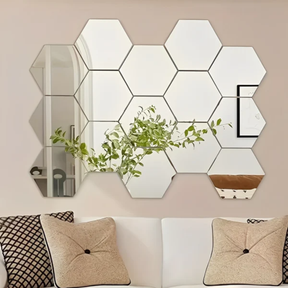Kit 12 Espelhos Adesivos Decorativos Hexágonos em Acrílico