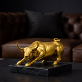 Escultura Decorativa Touro Wall Street Dourado em Resina