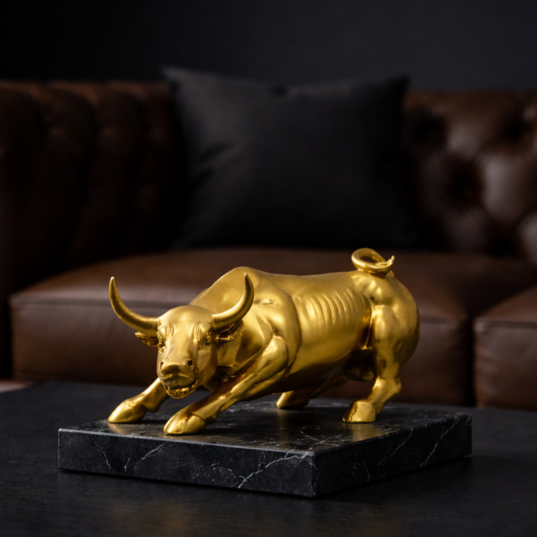 Escultura Decorativa Touro Wall Street Dourado em Resina