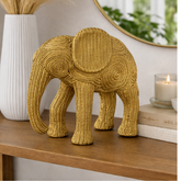 Estatueta Elefante da Sorte Decorativo Dourado Textura Sisal