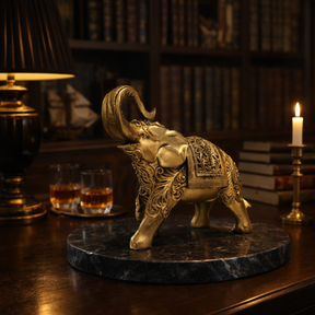 Escultura Elefante Indiano Dourado Decorativo Prosperidade e Sorte