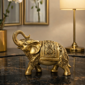 Escultura Elefante Indiano Dourado Decorativo Prosperidade e Sorte