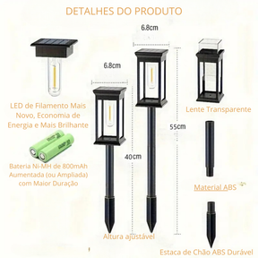 Kit Luminária Solar de Gramado LED Efeito Tungstênio Decorativo