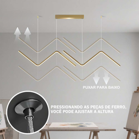 Luminária LED Pendente Geométrica Dourada com 3 Tons de Luz