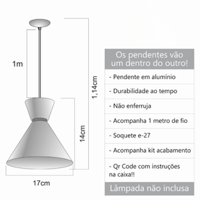 Kit 3 Pendentes Decorativos Sofisticados Branco com Cobre