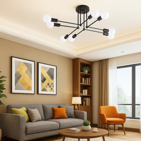 Lustre de Teto Moderno com 8 Lâmpadas e Hastes Estilo Geométrico