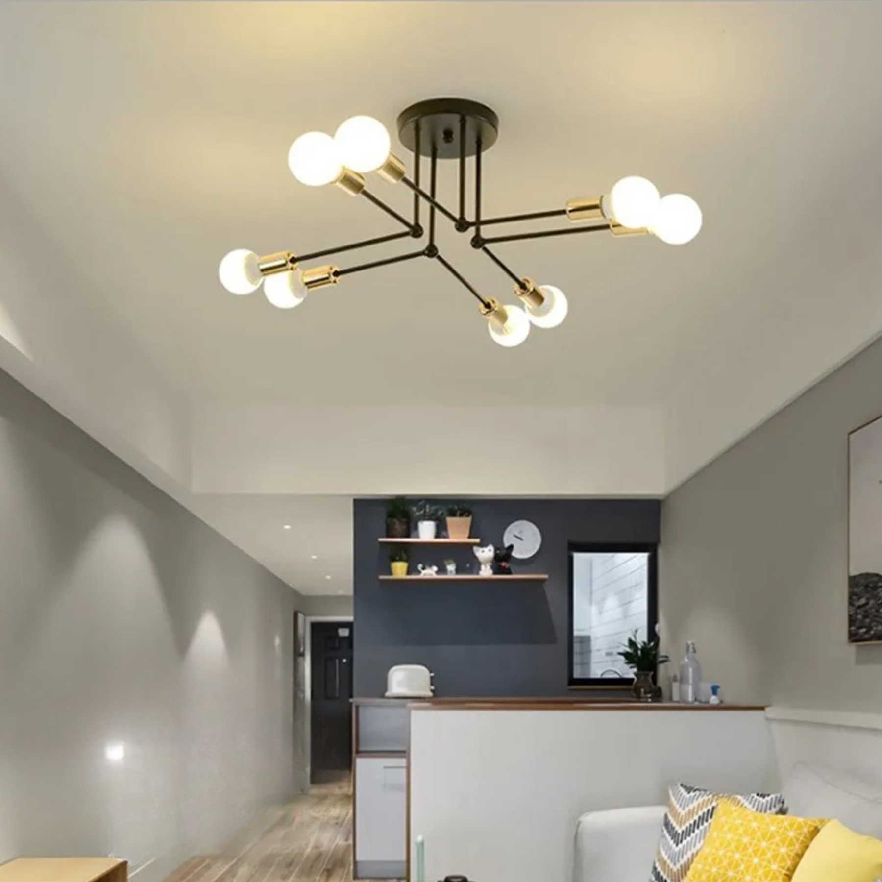 Lustre de Teto Moderno com 8 Lâmpadas e Hastes Estilo Geométrico