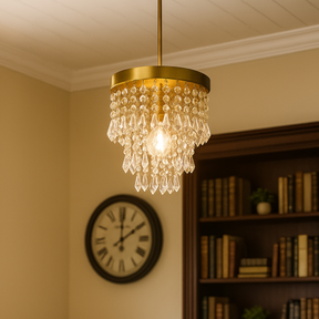 Lustre Pendente em Cobre com Cristais Acrílicos Sofisticados