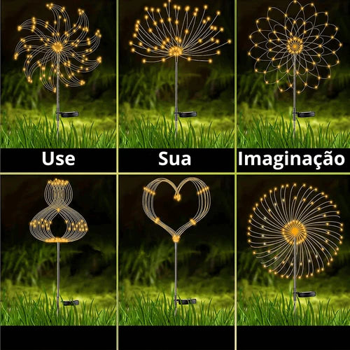 Luminária Solar Estaca LED Efeito Fogos de Artifício para Jardim