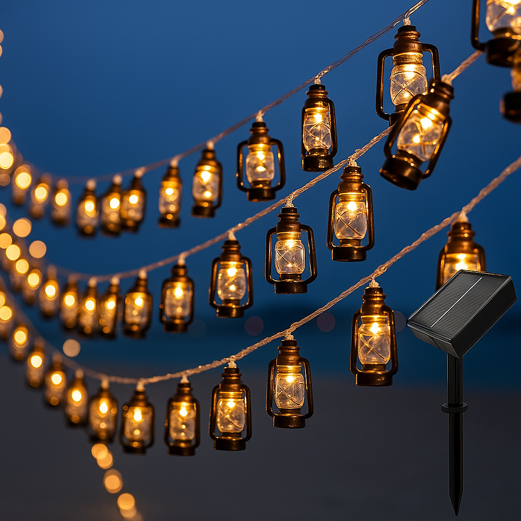 Varal de Lamparina Solar LED Estilo Vintage Decorativa