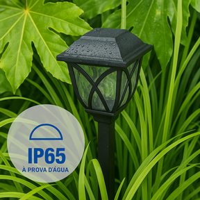 Kit Luminária Solar Casinha com Haste Fixadora para Jardim