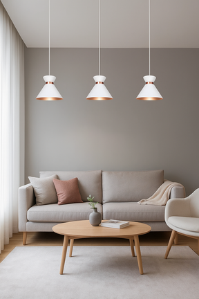 Kit 3 Pendentes Decorativos Sofisticados Branco com Cobre