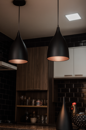 Kit Luminária Pendente Cônica Moderna Ajustável Preto Fosco