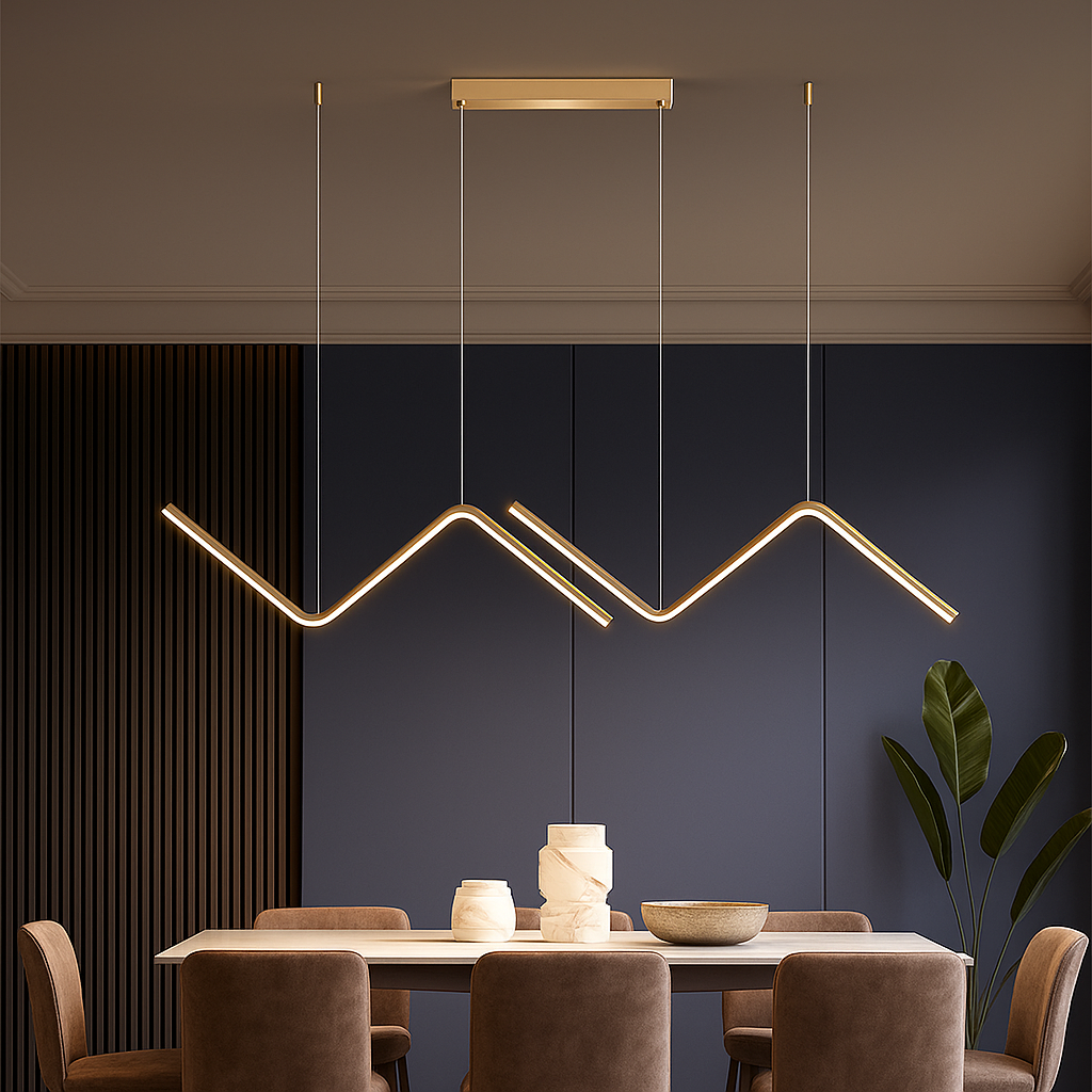 Luminária LED Pendente Geométrica Dourada com 3 Tons de Luz