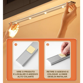 Smart Luminária LED Inteligente com Sensor de Movimento, Recarregável USB, Fina, 20/40/60cm, 3 Módulos