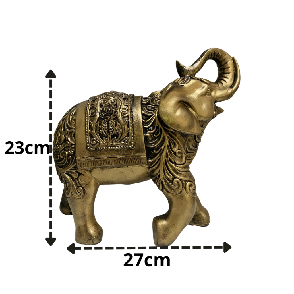 Elefante Indiano Escultura - Estatueta Decorativa Sorte E Sabedoria Dourado Luxo