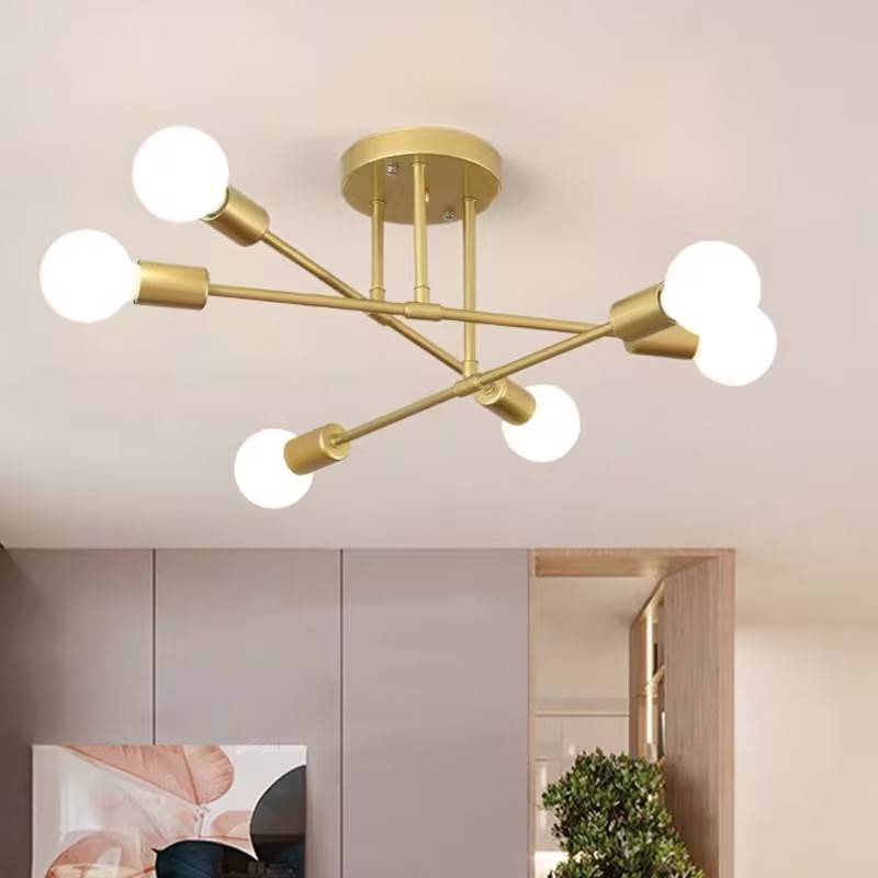 Lustre Moderno Lâmpada De Teto Semi-Embutida Iluminação De Ouro Antiga Nórdica Decorativa De Casa